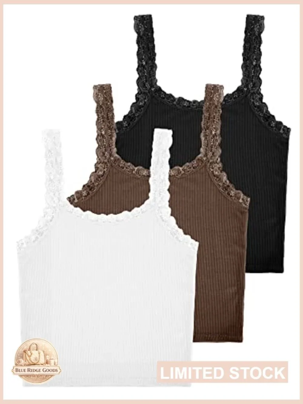 Lace Patchwork Tank Top Camisole Sleeveless Cami Crop Y2k Tops 3 Pack - Picture 6 of 7